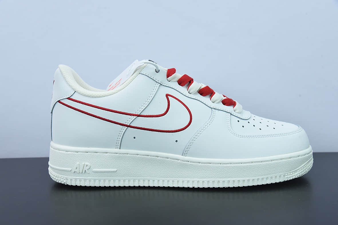 耐克Nike Air Force 1 Low 米白红电秀勾空军一号低帮休闲板鞋纯原版本 货号：CL6326-108
