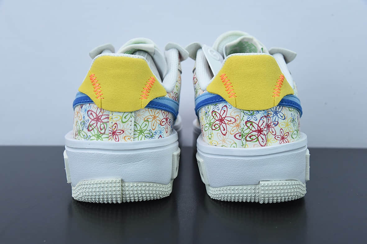 耐克Nike Wmns Air Force 1 FontankaFlowers错位解构白蓝黄彩花卉涂鸦空军一号丰塔卡系列低帮休闲板鞋纯原版本 货号：DV3211-100