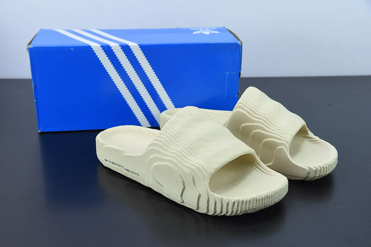 阿迪达斯Adidas Original Adilette 22 SlideMagic Lime莱特22代米白色系列山脊造型椰子风沙滩涉水百搭运动穿搭拖鞋纯原版本 货号：GX6946