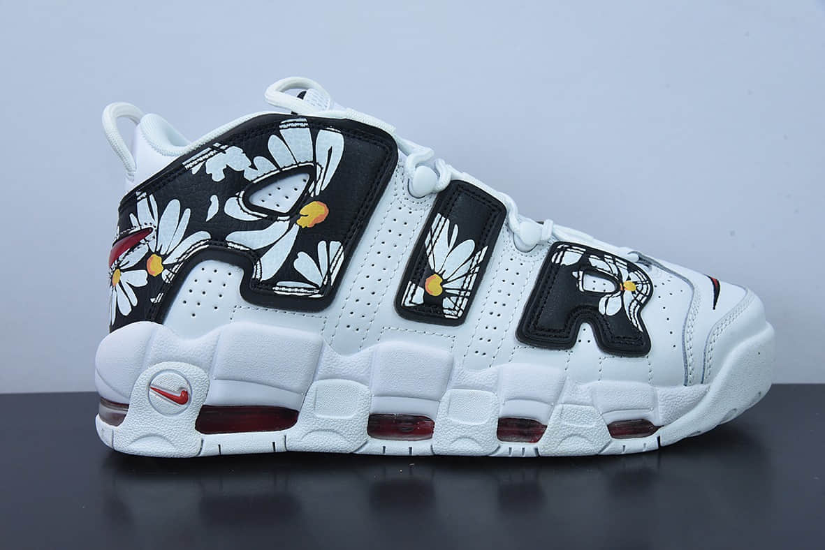 耐克Nike Air More Uptempo 96 QS 黑白小雏菊大AIR皮蓬古复篮球鞋纯原版本 货号：DM8150-100