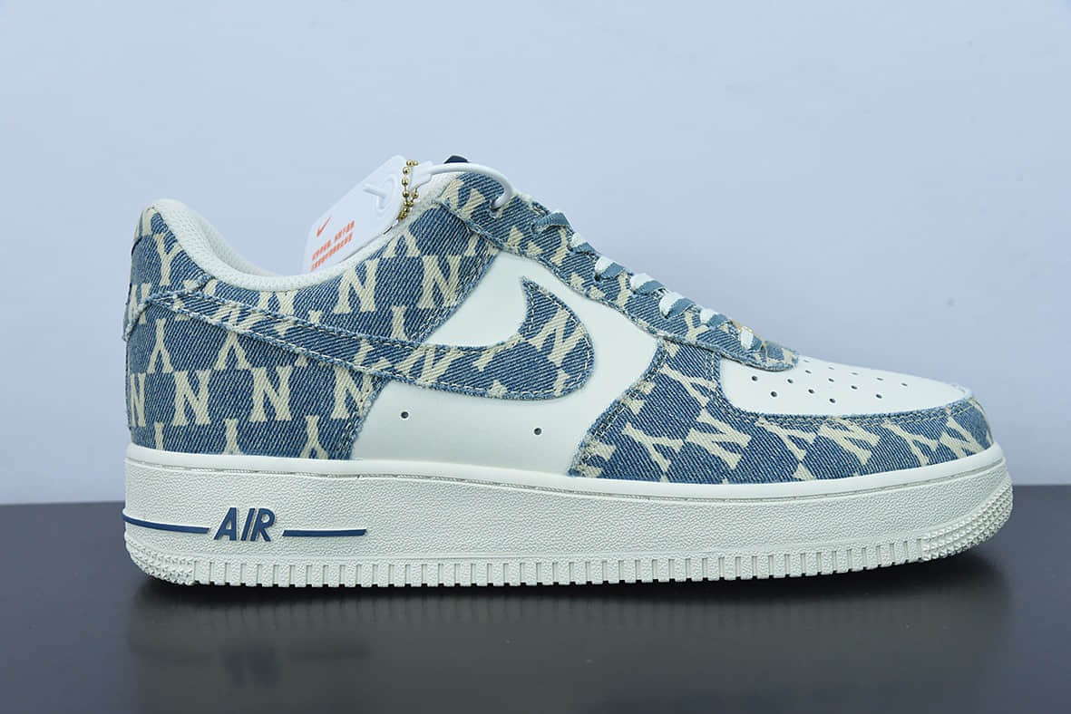 耐克Nike Air Force 1 Low MLB NY洋基队印花水洗丹宁牛仔布空军一号低帮休闲板鞋纯原版本 货号：CW1888-602