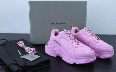 巴黎世家Balenciaga Triple S Clear Sole SneakerPinkBlack LOGO时装芭比粉黑LOGO复古厚底增高百搭休闲运动老爹鞋纯原版本 货号：524039 W1FC3 9023