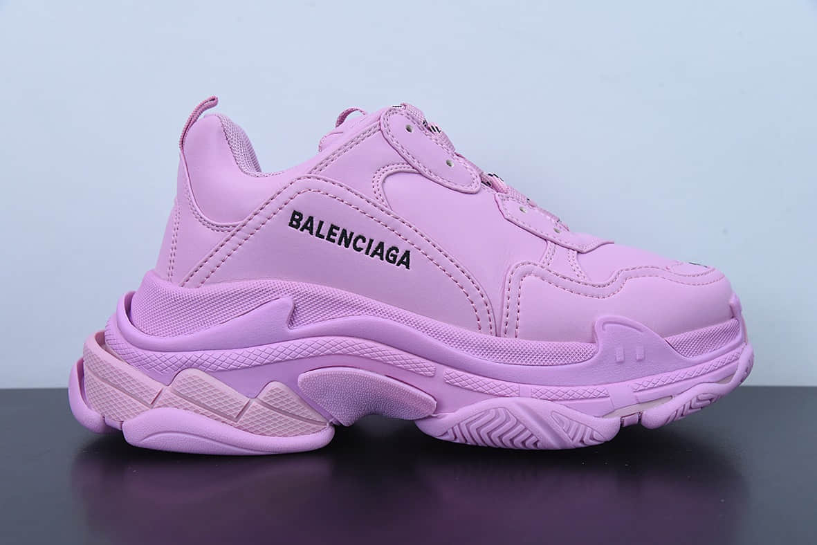 巴黎世家Balenciaga Triple S Clear Sole SneakerPinkBlack LOGO时装芭比粉黑LOGO复古厚底增高百搭休闲运动老爹鞋纯原版本 货号：524039 W1FC3 9023