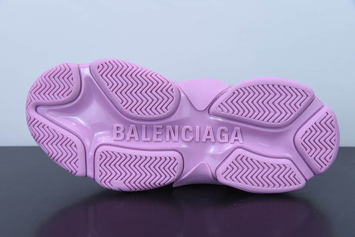 巴黎世家Balenciaga Triple S Clear Sole SneakerPinkBlack LOGO时装芭比粉黑LOGO复古厚底增高百搭休闲运动老爹鞋纯原版本 货号：524039 W1FC3 9023