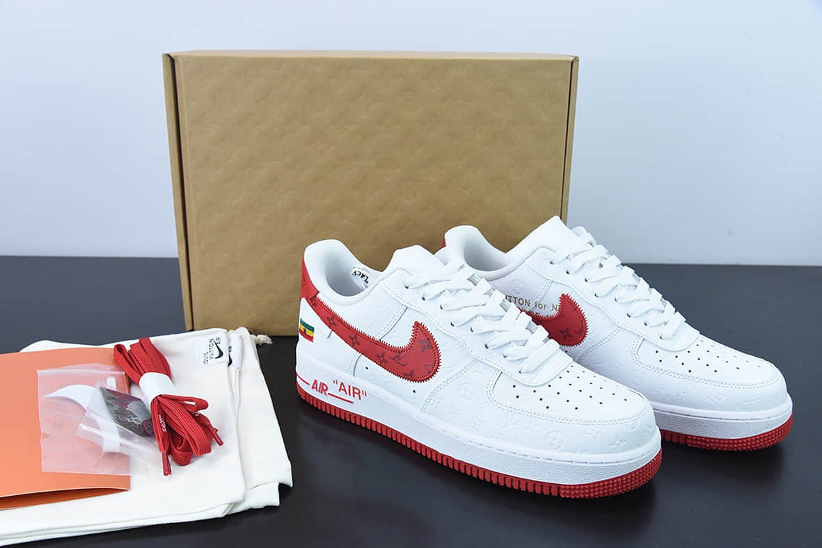 耐克Nike x LV Air Force 1'07 Low LV联名款白红印花空军一号低帮经典百搭休闲运动板鞋纯原版本 货号：LD0212