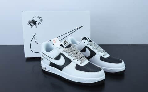 耐克Nike Air Force 1 07 Low喜茶白黑炸毛LOGO HEYTEA空军一号低帮休闲板鞋纯原版本 货号：K08969-756