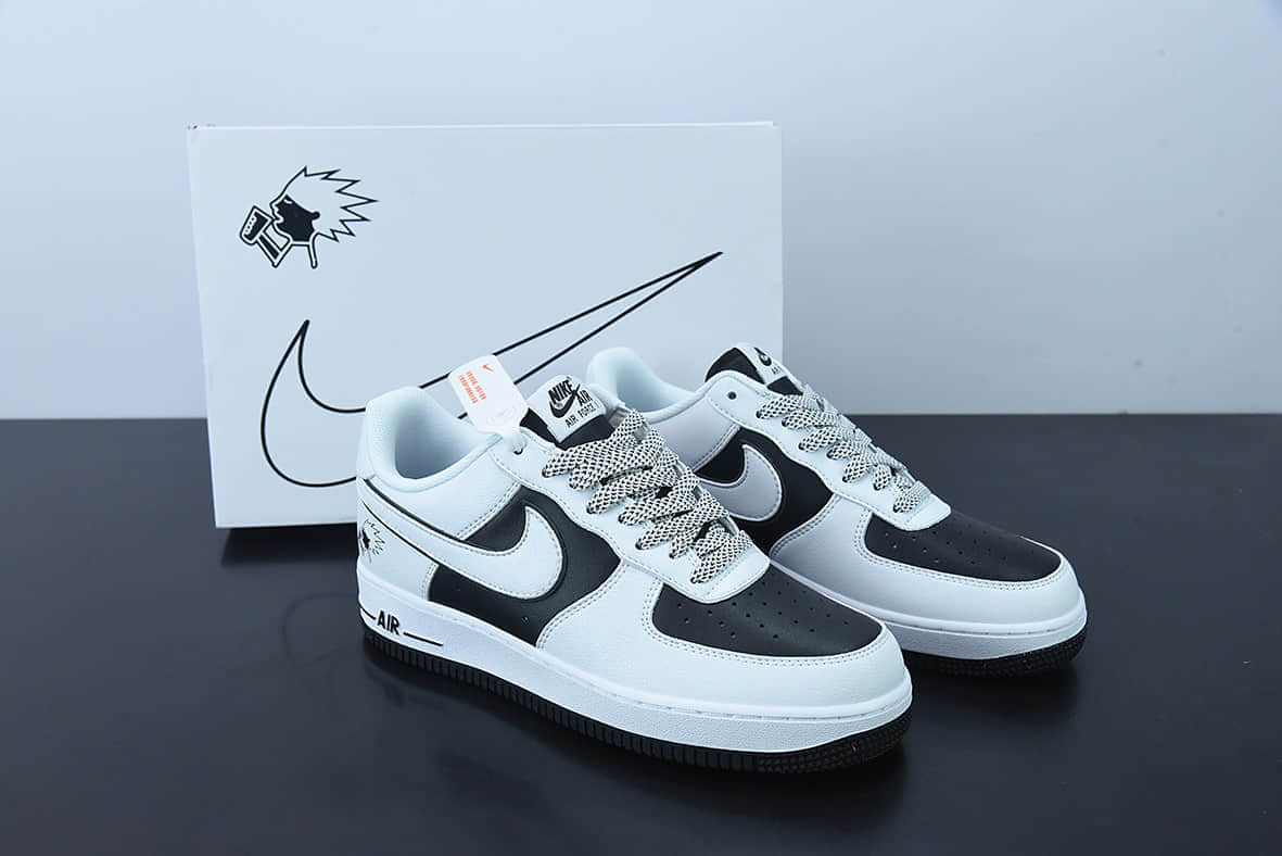 耐克Nike Air Force 1 07 Low喜茶白黑炸毛LOGO HEYTEA空军一号低帮休闲板鞋纯原版本 货号：K08969-756