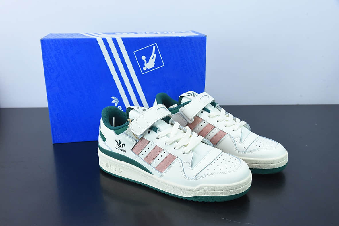阿迪达斯Adidas originals Forum 84 low魔术贴白绿粉低帮百搭潮流休闲运动板鞋纯原版本 货号：HO1671