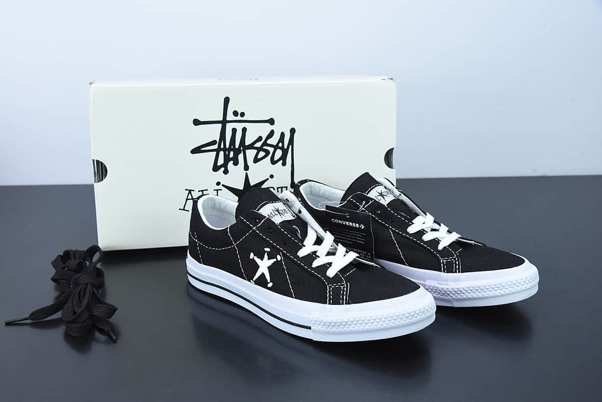 匡威Converse Stussy x Converse Chuck Taylor 斯图西2022全新联名经典黑色一星标低帮休闲板鞋纯原版本 货号：173120C
