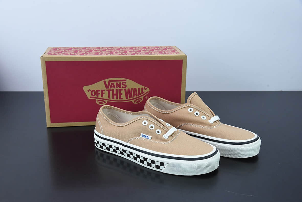 万斯Vans Authentic Era 经典埃拉麻布米黄黑棋盘格子低帮系带复古帆布休闲运动板鞋纯原版本 货号：VN0A5KRD705