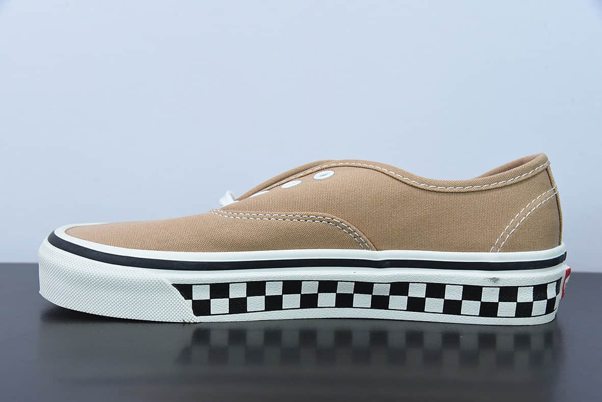 万斯Vans Authentic Era 经典埃拉麻布米黄黑棋盘格子低帮系带复古帆布休闲运动板鞋纯原版本 货号：VN0A5KRD705