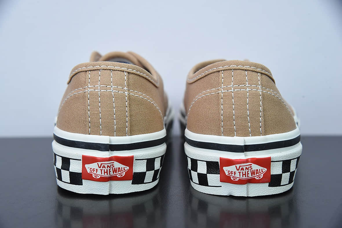 万斯Vans Authentic Era 经典埃拉麻布米黄黑棋盘格子低帮系带复古帆布休闲运动板鞋纯原版本 货号：VN0A5KRD705