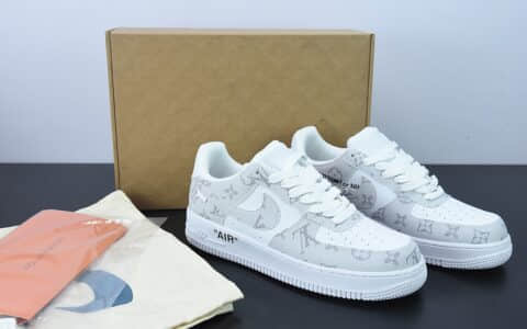 耐克Nike LouisVuittonxAir Force 1'07 LV8 LowWhiteGreyLV Monogram联名款白浅灰LV压纹老花空军一号低帮休闲板鞋纯原版本 货号：LD4631-201