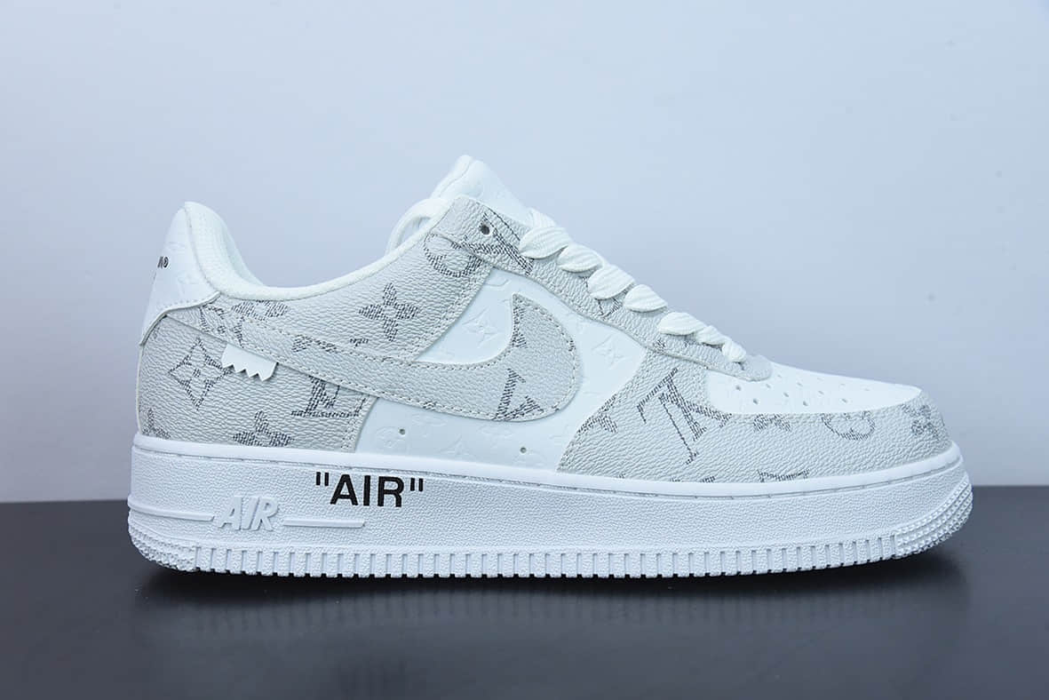 耐克Nike LouisVuittonxAir Force 1'07 LV8 LowWhiteGreyLV Monogram联名款白浅灰LV压纹老花空军一号低帮休闲板鞋纯原版本 货号：LD4631-201