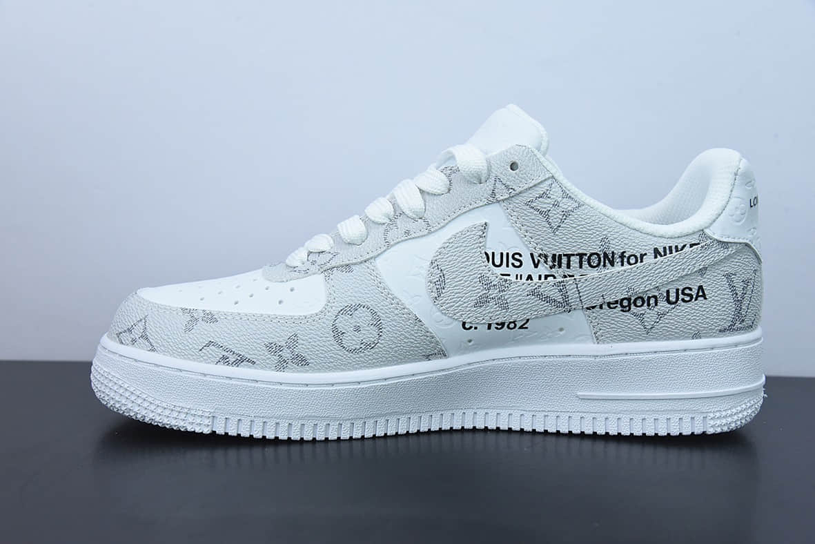 耐克Nike LouisVuittonxAir Force 1'07 LV8 LowWhiteGreyLV Monogram联名款白浅灰LV压纹老花空军一号低帮休闲板鞋纯原版本 货号：LD4631-201