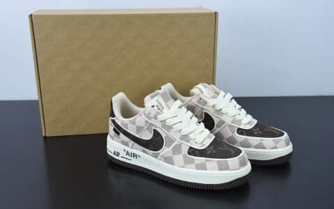 耐克Nike LV x NK Air Force 1 LV联名白棕棋盘格空军一号低帮休闲板鞋纯原版本 货号：LD4631-202