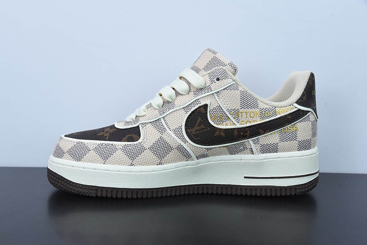 耐克Nike LV x NK Air Force 1 LV联名白棕棋盘格空军一号低帮休闲板鞋纯原版本 货号：LD4631-202