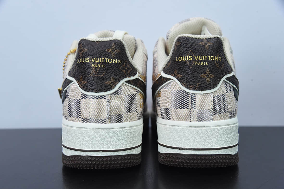 耐克Nike LV x NK Air Force 1 LV联名白棕棋盘格空军一号低帮休闲板鞋纯原版本 货号：LD4631-202