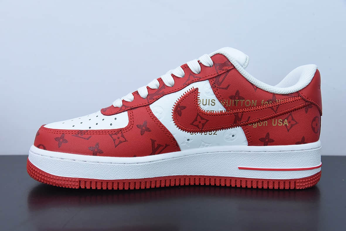 耐克Nike x LV Air Force 1'07 Low LV联名款白红印花空军一号低帮经典百搭休闲运动板鞋纯原版本 货号：LD0232