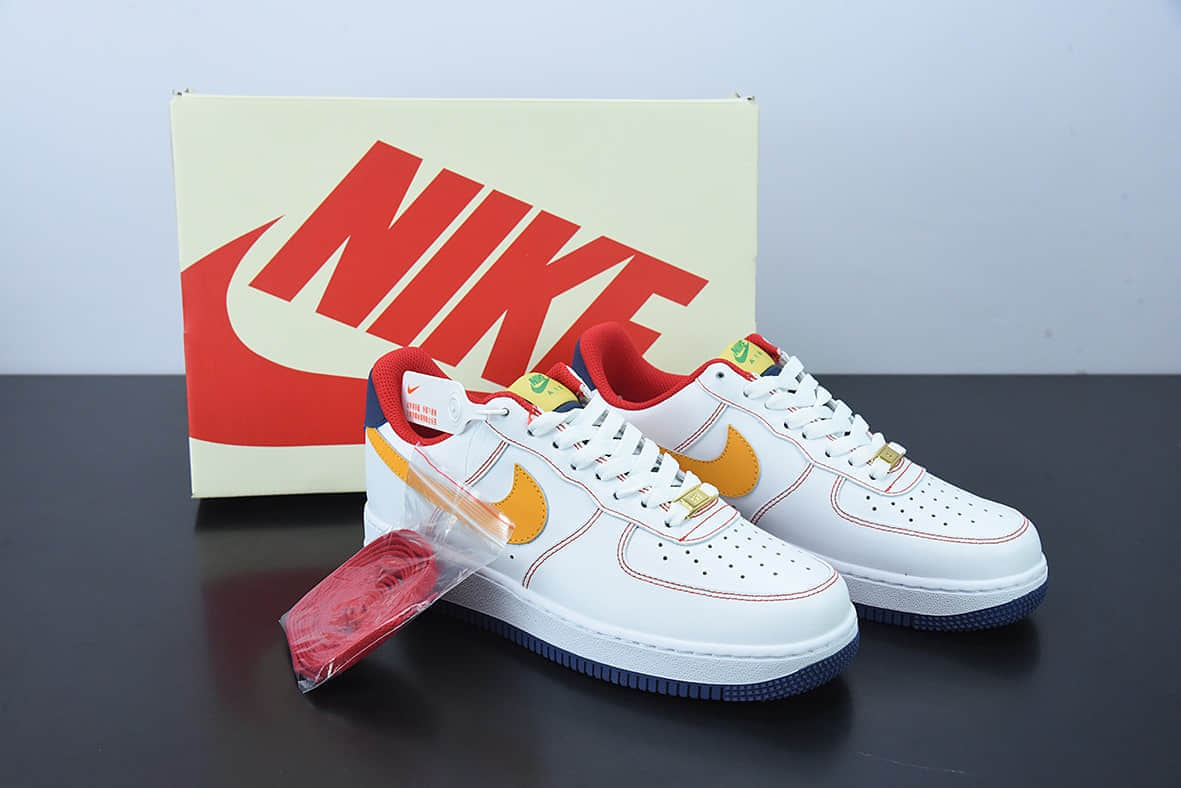 耐克Nike Air Force 1'07 Low“皮革白橙勾空军一号低帮休闲板鞋纯原版本 货号：AF1234-010