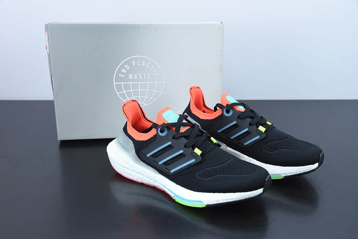 阿迪达斯Adidas UltraBoost2022BlackBlue OrangeUB2022 8.0 黑蓝桔厚底爆米花跑鞋纯原版本 货号：GY8681