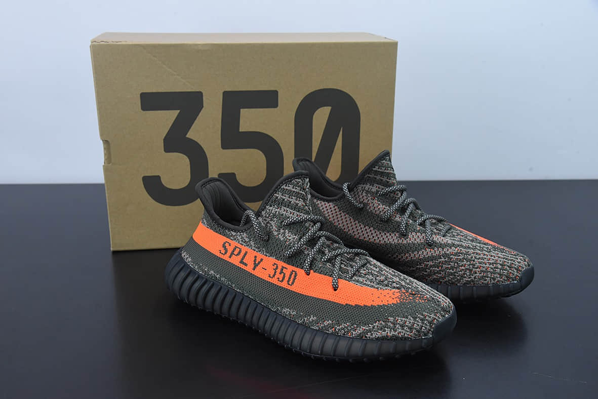 阿迪达斯Adidas Yeezy Boost 350V2 椰子350系列灰绿橙 2022新款爆米花休闲运动跑鞋纯原版本 货号：HQ7045