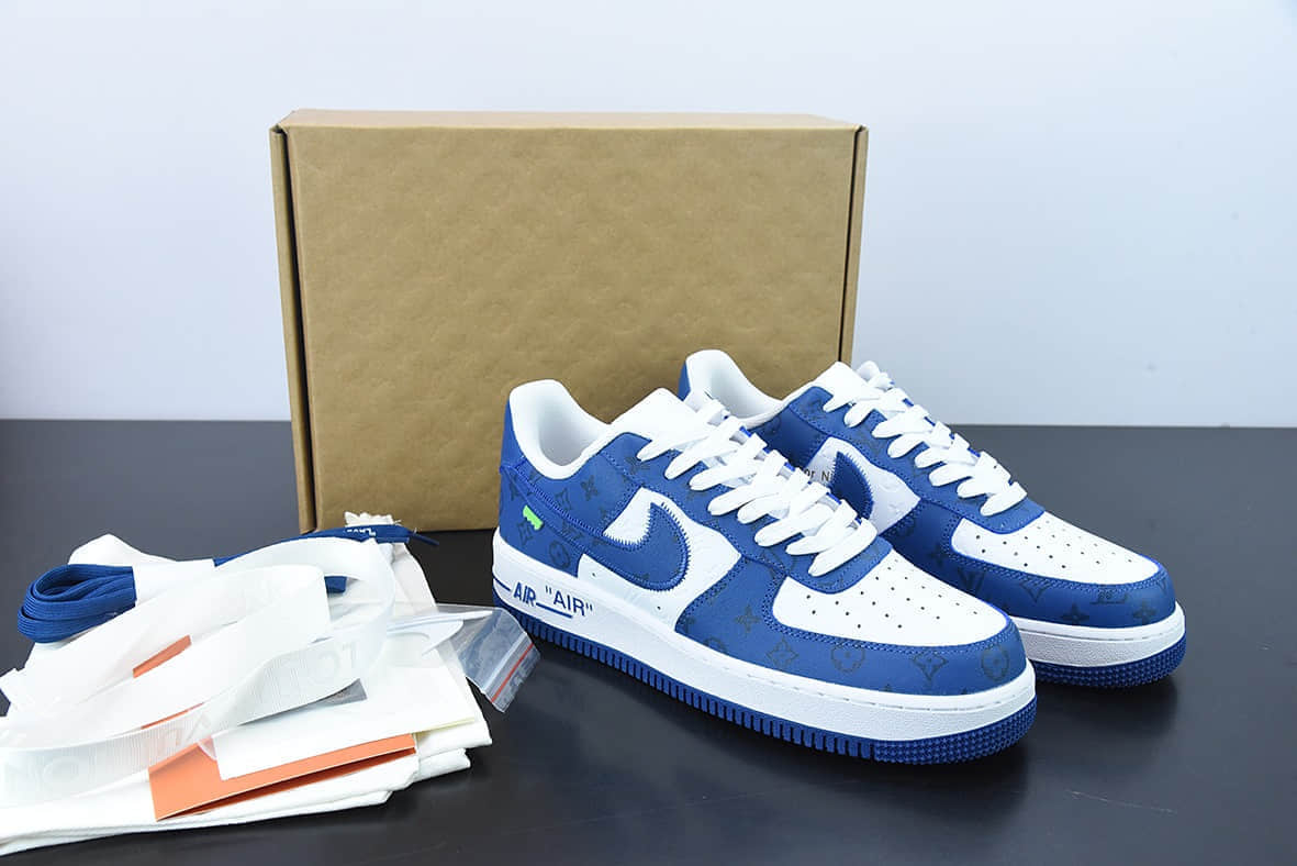 耐克Nike x LV Air Force 1'07 Low LV联名款白蓝印花空军一号低帮经典百搭休闲运动板鞋纯原版本 货号：MS0232