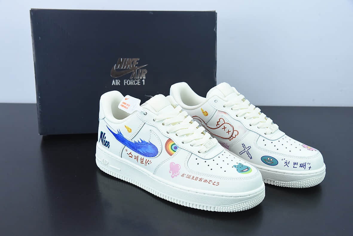 耐克Nike Air Force 1 Low’07 彩虹涂鸦空军一号低帮休闲板鞋纯原版本 货号：CW2288-333