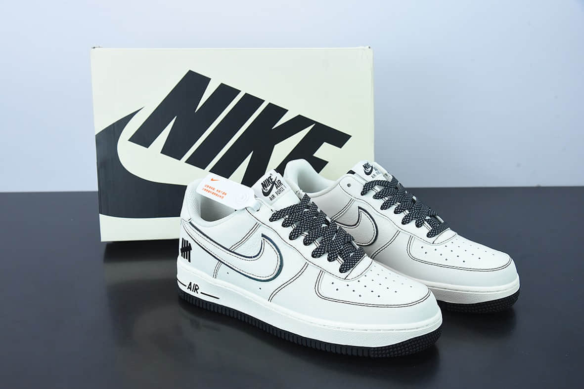 耐克Nike UNDEFEATED x NK Air Force 1´07BeigeBlack 3M皮革米白黑五杠3M反光空军一号低帮休闲板鞋纯原版本 货号：HL5263-896