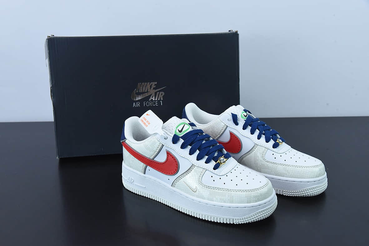 耐克Nike Air Force 1 AF1白红蓝蛇纹空军一号低帮休闲板鞋纯原版本 货号：DV1493-161