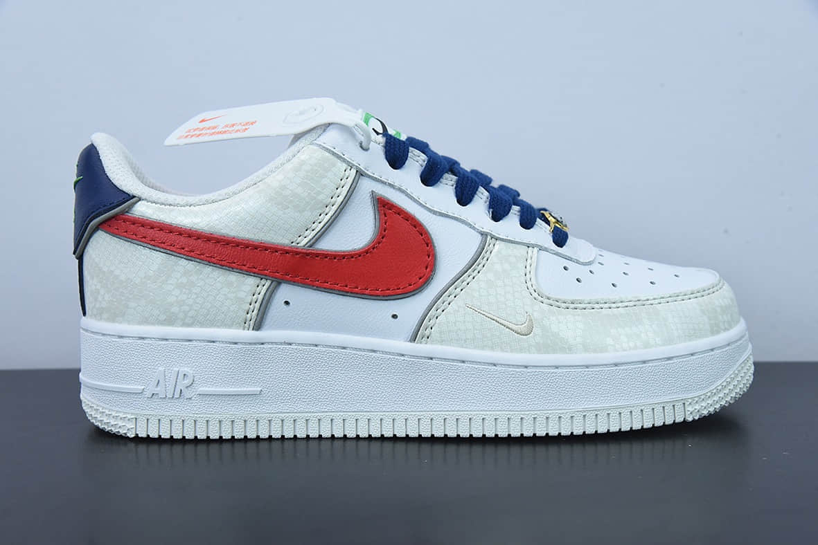 耐克Nike Air Force 1 AF1白红蓝蛇纹空军一号低帮休闲板鞋纯原版本 货号：DV1493-161