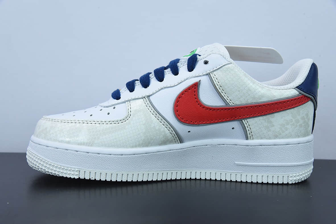 耐克Nike Air Force 1 AF1白红蓝蛇纹空军一号低帮休闲板鞋纯原版本 货号：DV1493-161