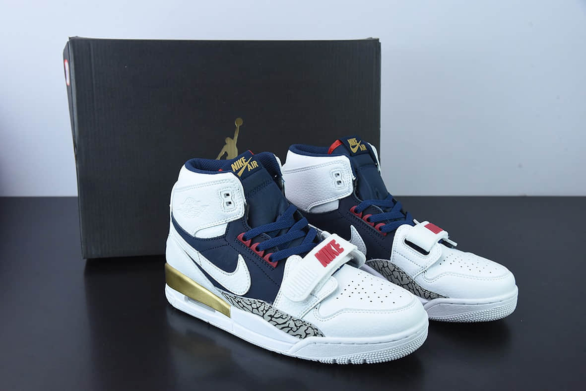 乔丹Air Jordan Legacy AJ312 白蓝金爆裂纹魔术贴三合一板鞋纯原版本 货号：AV3922-101