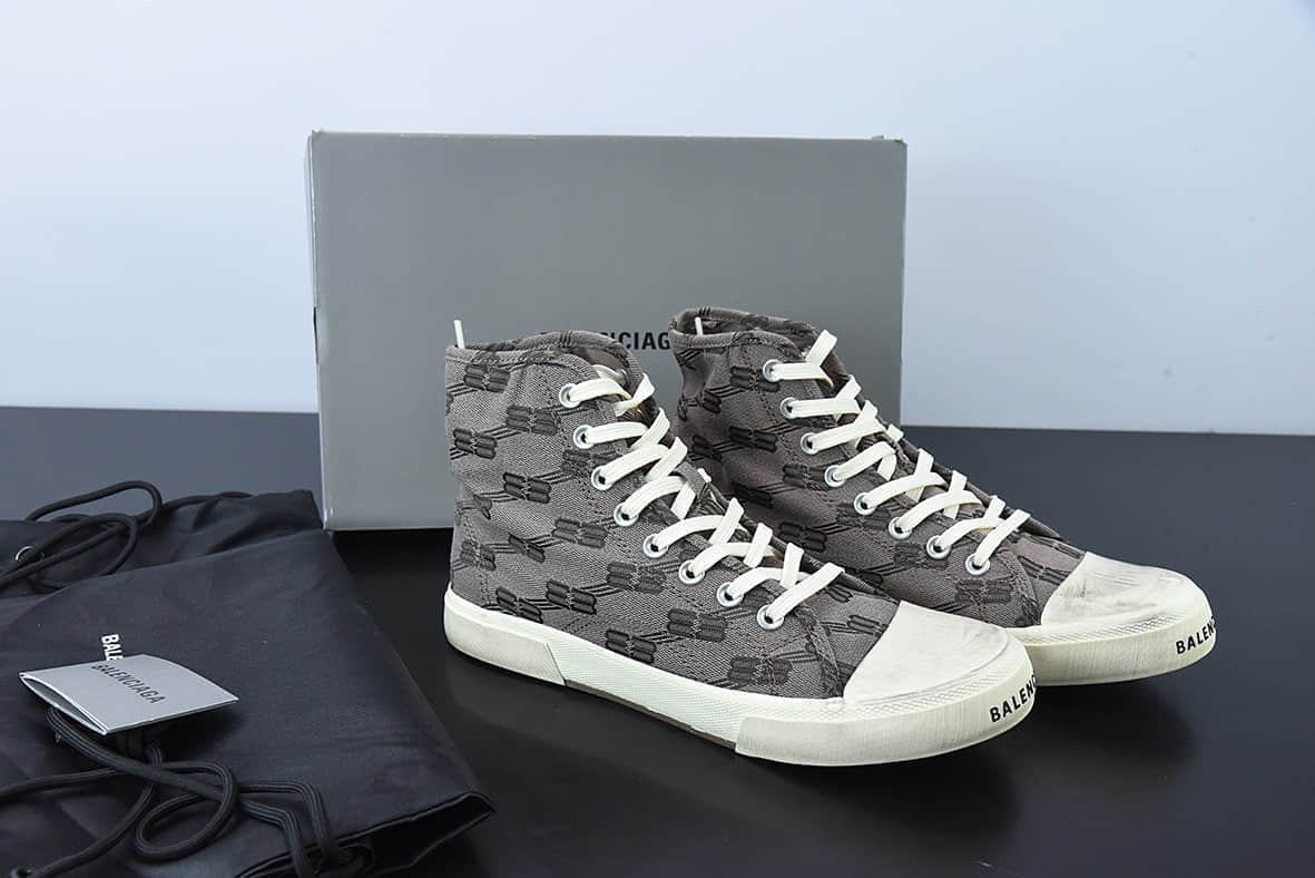 巴黎世家Balenciaga Vulc Destr 巴黎世家复古做旧棕色高帮帆布鞋纯原版本 货号：688752W1RH50216