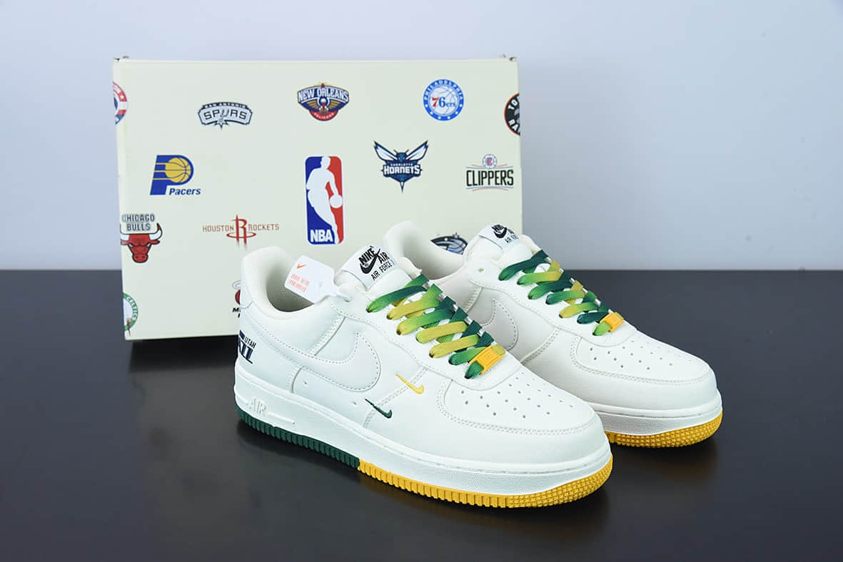 耐克Nike Air Force 1 Low '07 “米黄绿”犹他爵士城市限定低帮布面空军一号休闲板鞋纯原版本 货号：NA2022-006