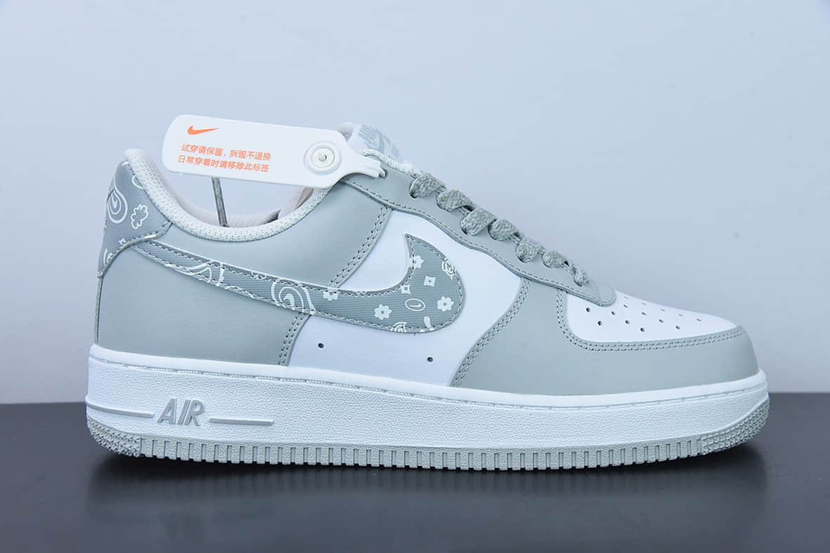 耐克Nike Air Force 1 Low ’07 灰白腰果花配色空军一号低帮休闲板鞋纯原版本 货号：XM6321-736