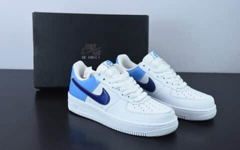 耐克Nike Air Force 1’07 LowWhiteUniversity BluePurple拼接白北卡蓝深紫钩空军一号低帮休闲板鞋纯原版本 货号：DJ9942-400