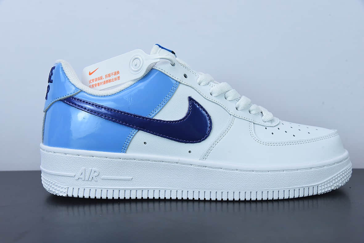 耐克Nike Air Force 1’07 LowWhiteUniversity BluePurple拼接白北卡蓝深紫钩空军一号低帮休闲板鞋纯原版本 货号：DJ9942-400
