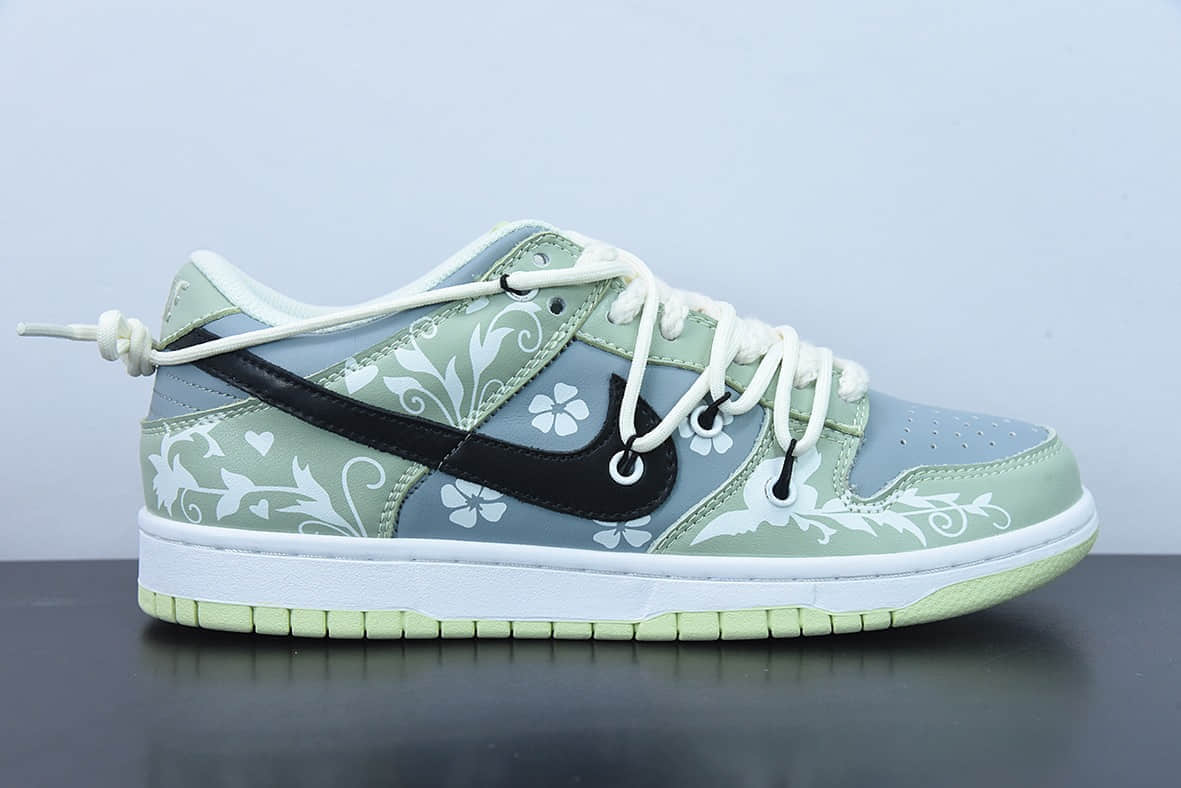 耐克Nike SB Dunk Low 电玩主题灰绿腰果花解构抽绳解构低帮休闲板鞋纯原版本 货号：DD1503-600