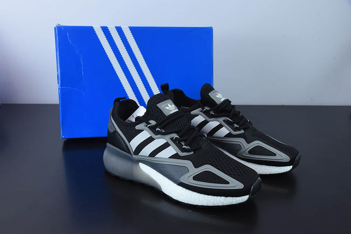 阿迪达斯Adidas Originals ZX 2K Boost 阿迪达斯爆米花黑灰复古经典运动鞋纯原版本 货号：FZ3323
