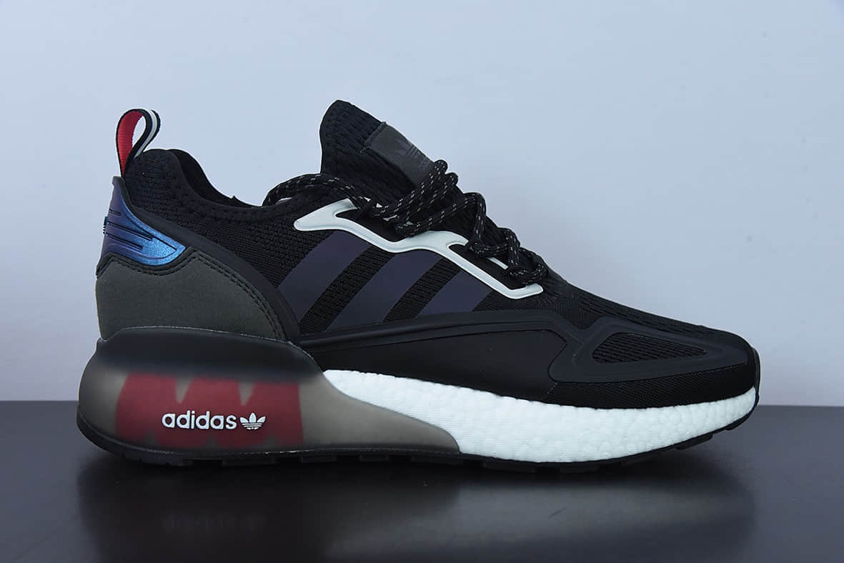 阿迪达斯Adidas Originals ZX 2K Boost 阿迪达斯爆米花炫黑紫复古经典运动鞋纯原版本 货号：FX7475