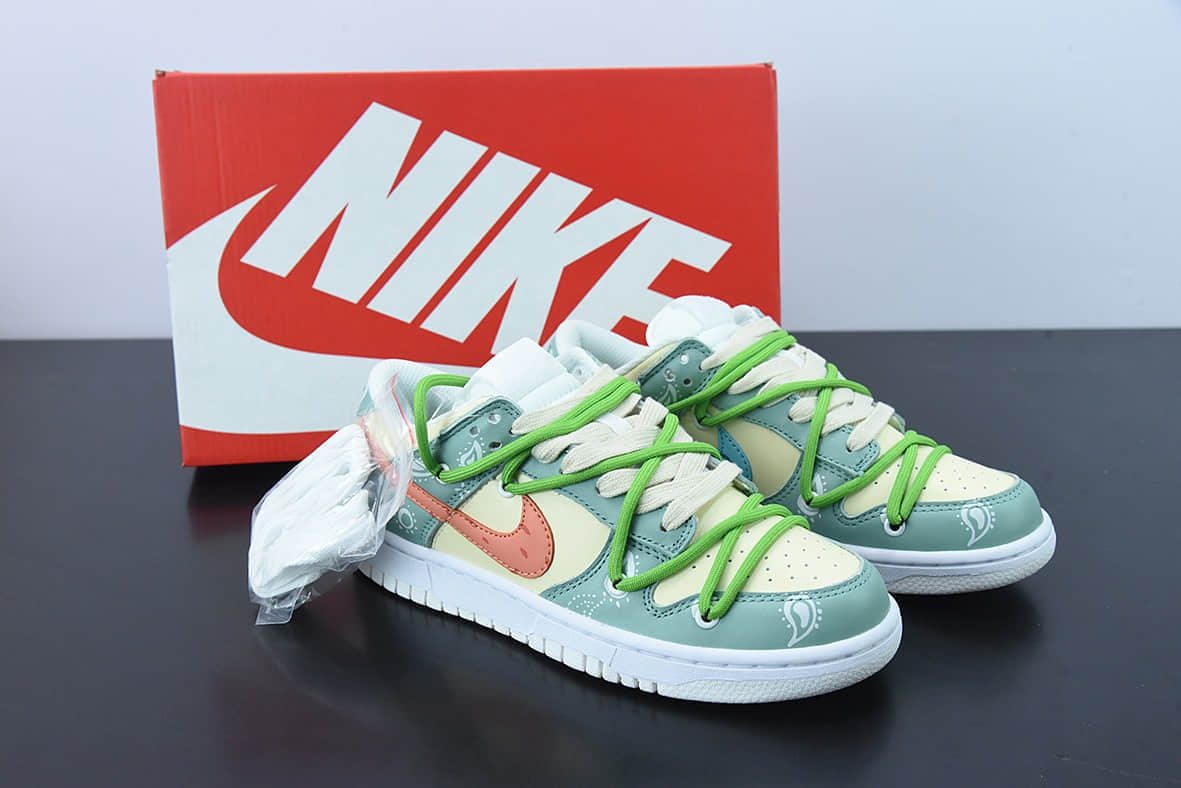 耐克Nike Dunk Low 黄绿腰果花多彩拼接低帮休闲复古板鞋纯原版本 货号：DH9765-100