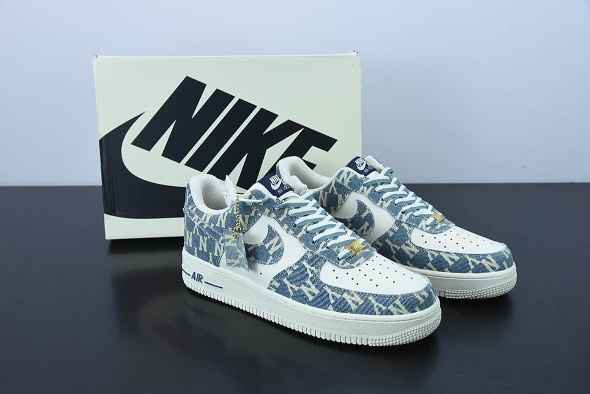 耐克Nike Air Force 1 Low MLB NY洋基队印花水洗丹宁牛仔布空军一号低帮休闲板鞋纯原版本 货号：CW1888-602