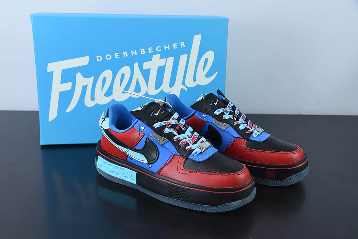 耐克Nike Air Force 1 Low Fontanka Doernbecher Cidn皮革慈善黑红蓝丰塔卡系列空军一号低帮休闲板鞋纯原版本 货号：DR6259-600