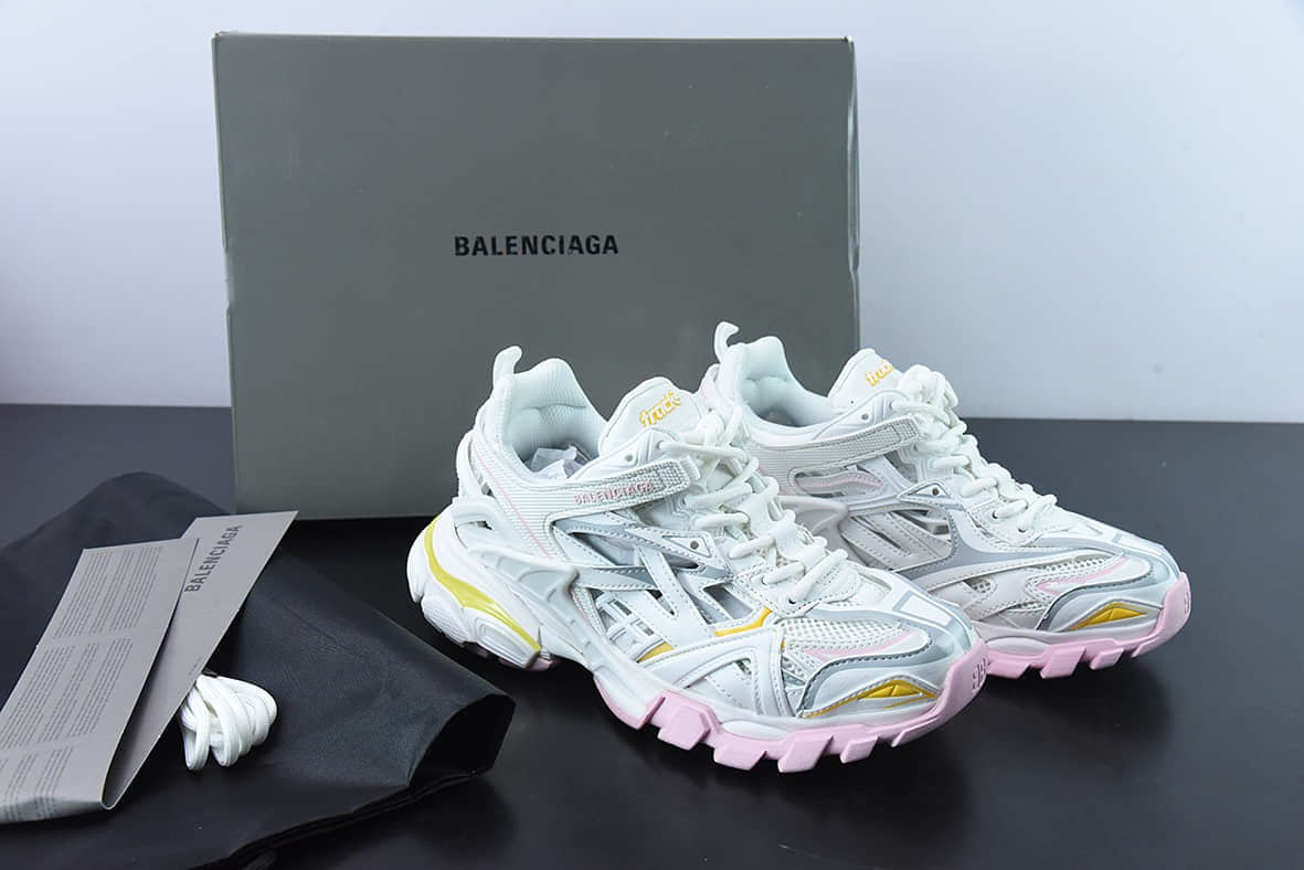 巴黎世家Balenciaga 巴黎世家4.0白粉黄户外老爹鞋纯原版本 货号：568615W3AE27745