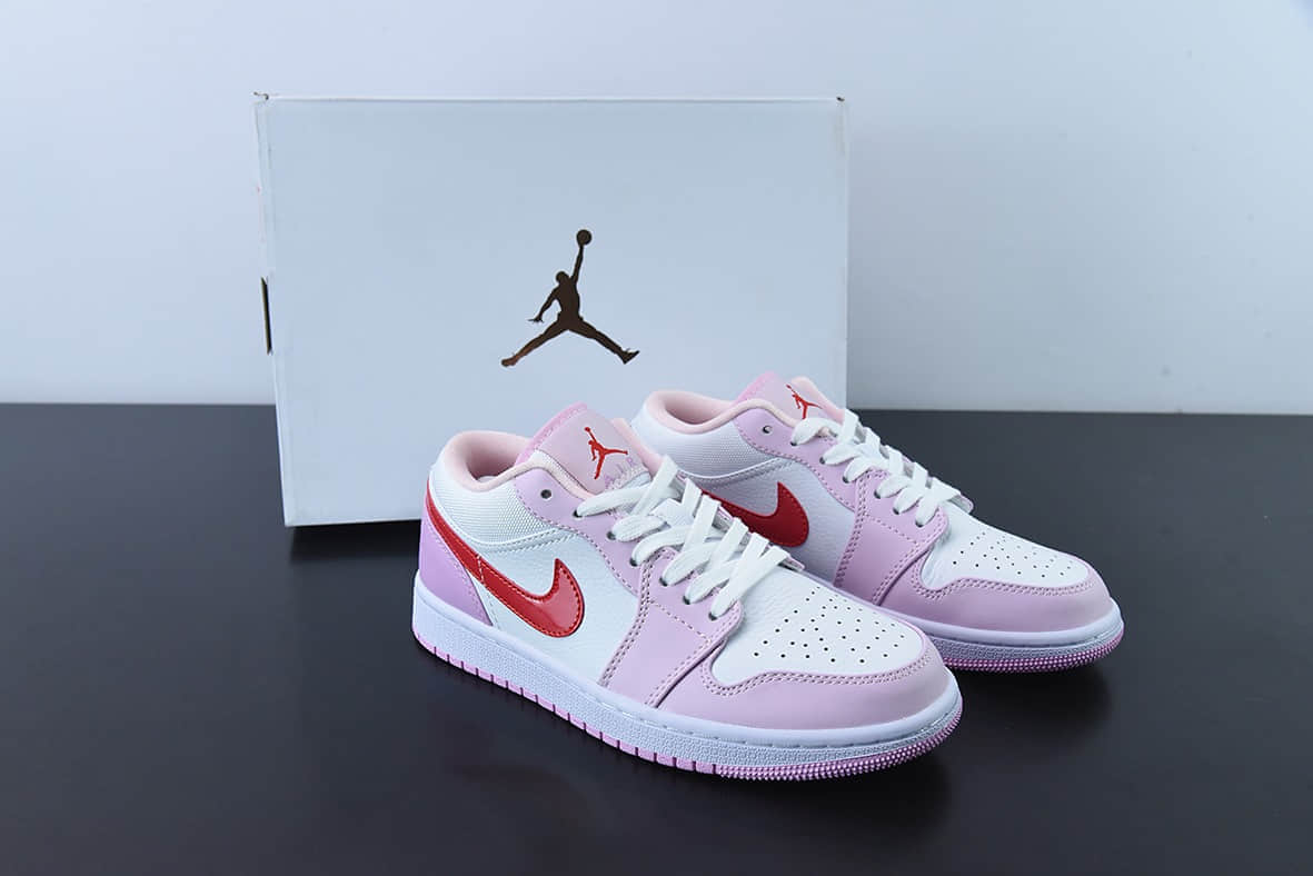 乔丹Air Jordan1 Low AJ1乔丹一代白粉红勾低帮休闲板鞋纯原版本 货号：DR0758-170