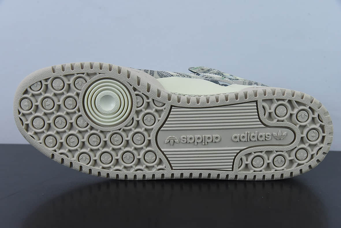 阿迪达斯Adidas Forum Low JS 联名米绿色满印纸钞翅膀低帮板鞋纯原版本 货号：GX6393