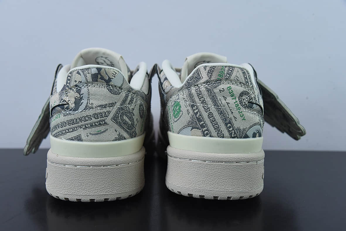 阿迪达斯Adidas Forum Low JS 联名米绿色满印纸钞翅膀低帮板鞋纯原版本 货号：GX6393