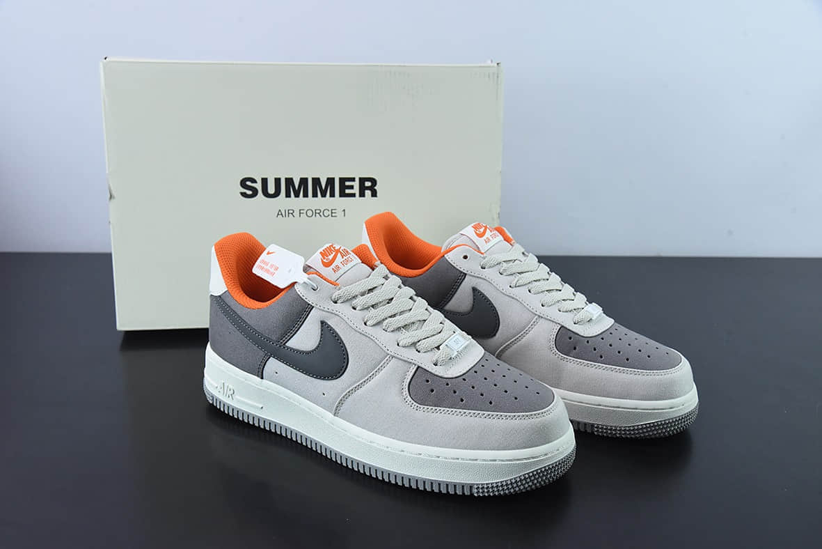 耐克Nike Air Force 1’07 Low QSGreyDark GreyOrange帆布浅灰深灰橙空军一号经典低帮百搭休闲运动板鞋纯原版本 货号：DG2296-016