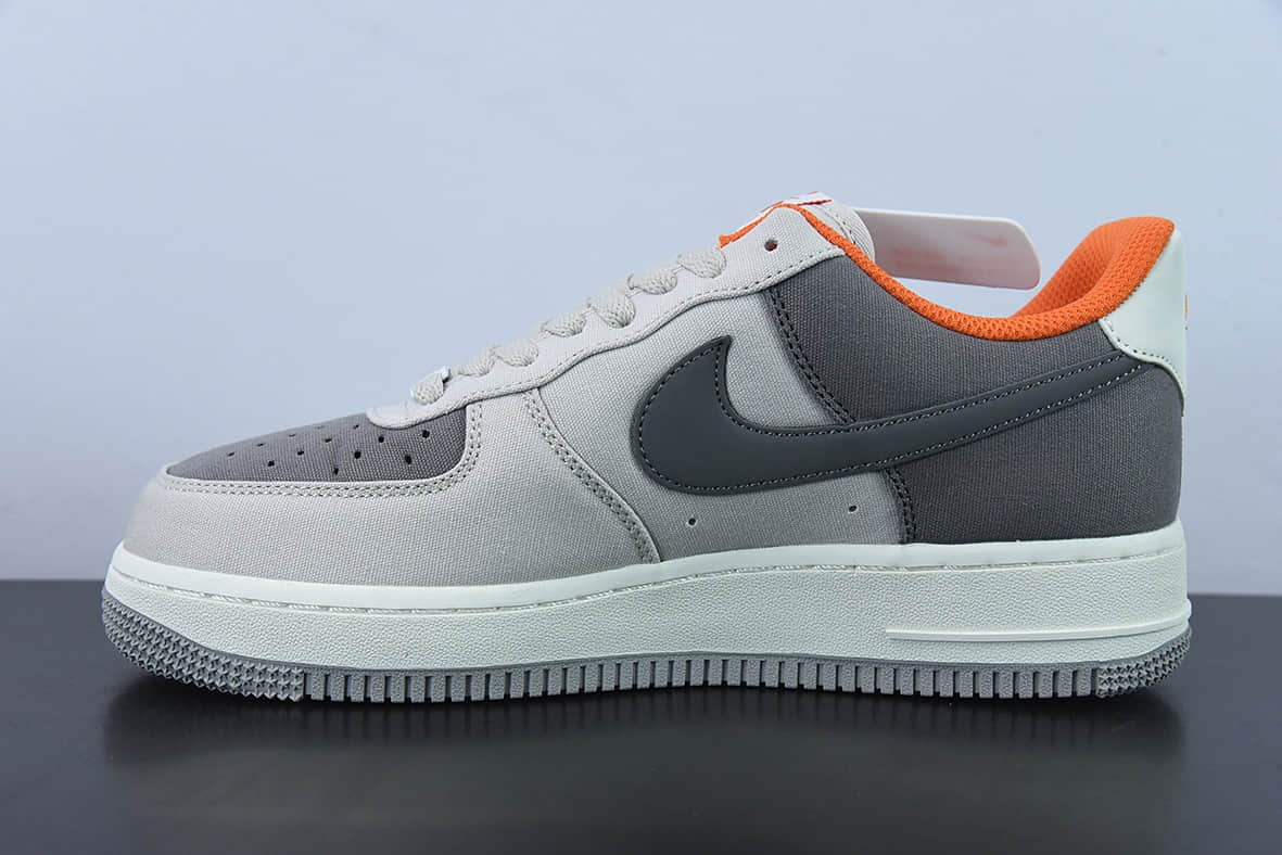 耐克Nike Air Force 1’07 Low QSGreyDark GreyOrange帆布浅灰深灰橙空军一号经典低帮百搭休闲运动板鞋纯原版本 货号：DG2296-016